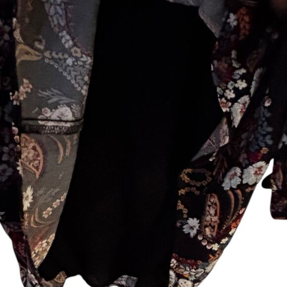 WAYF Malone Plunge Mini Dress Black Floral Paisley Print XS Long Sleeve - Picture 3 of 7